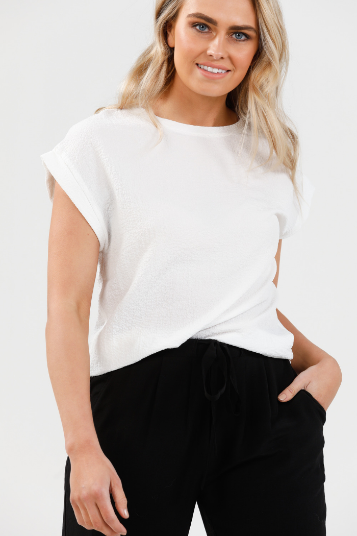 PERCY TOP - WHITE STRETCH CREPE - FINAL CLEARANCE