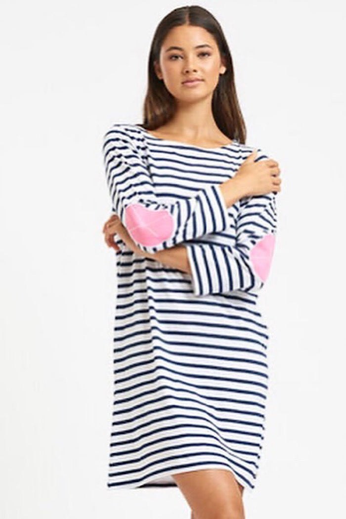 BRETON STRIPE ORGANIC COTTON DRESS - HOT PINK