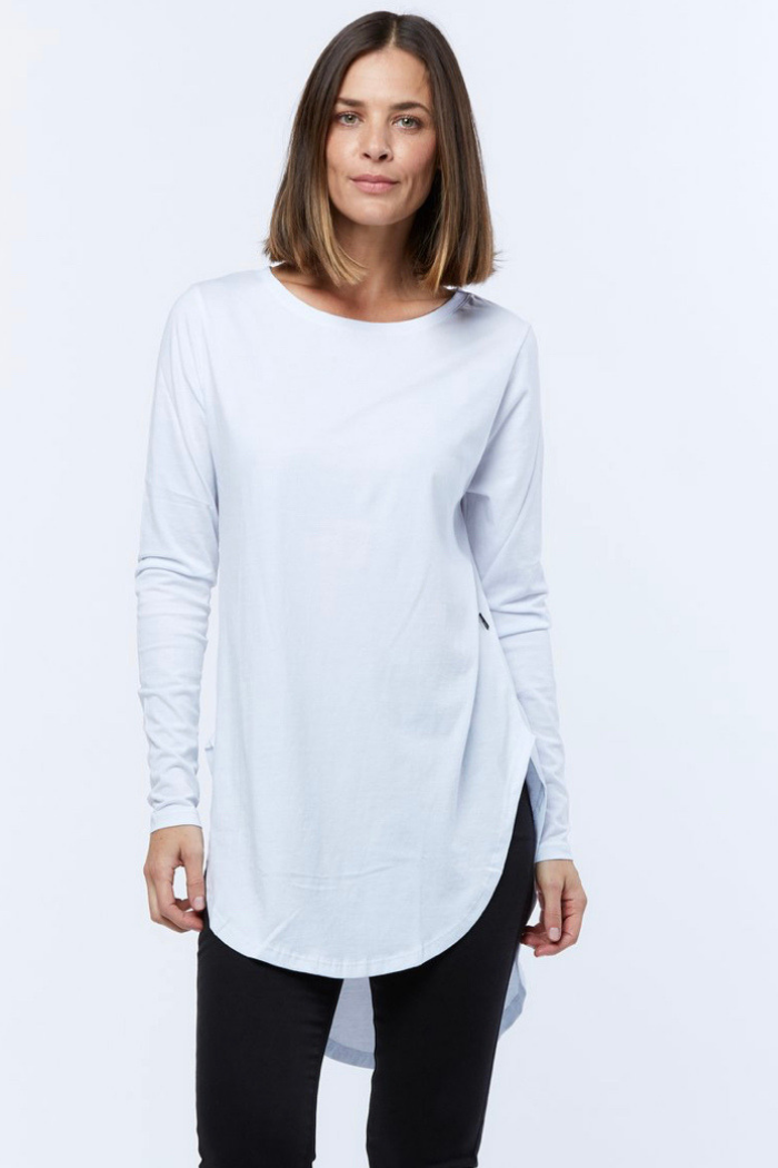 TEARDROP LONG SLEEVED TEE - WHITE - FINAL CLEARANCE