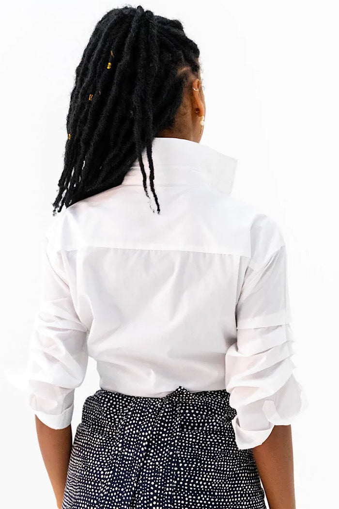 TUCK SLEEVE SHIRT WHITE - RAISED BACK