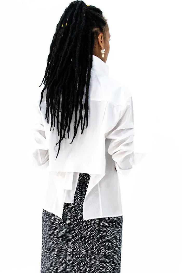 TUCK SLEEVE SHIRT WHITE - RAISED BACK