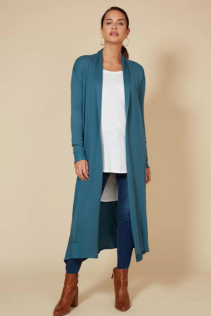 CLEO LONGLINE CARDIGAN - TEAL