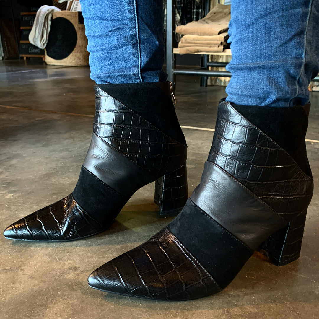 ZELLAH BOOT - BLACK CROC MIX - FINAL CLEARANCE