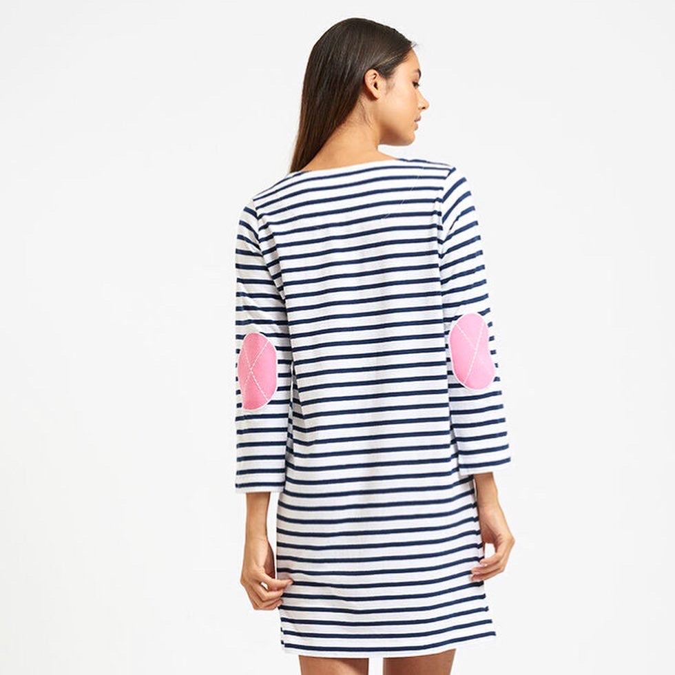 BRETON STRIPE ORGANIC COTTON DRESS - HOT PINK