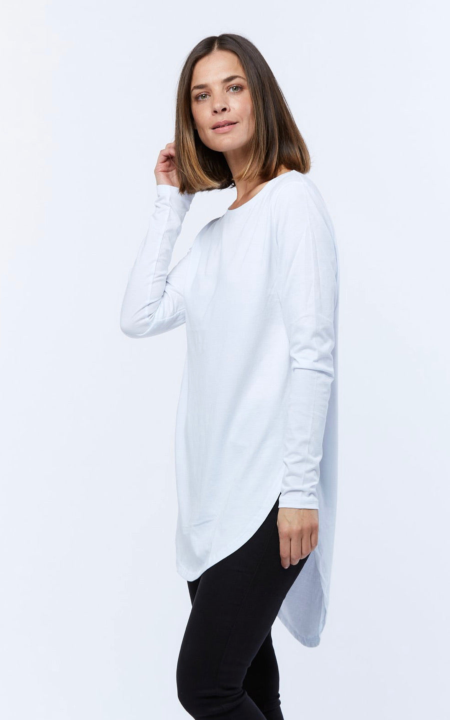 TEARDROP LONG SLEEVED TEE - WHITE - FINAL CLEARANCE