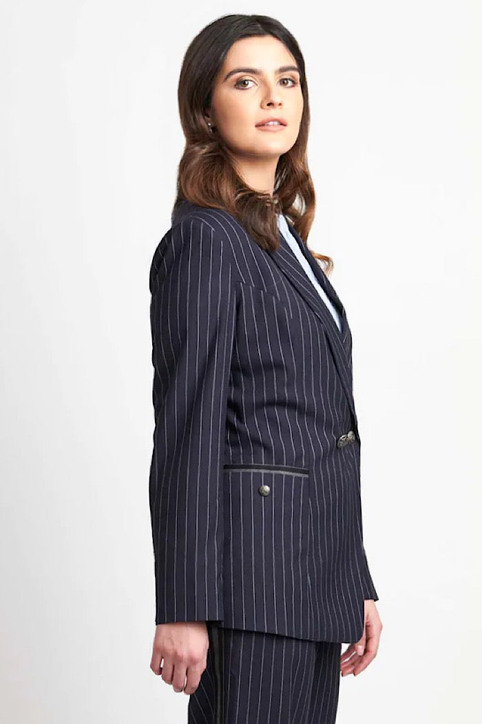 DOUBLE BREASTED PINSTRIPE BLAZER- NAVY - FINAL CLEARANCE