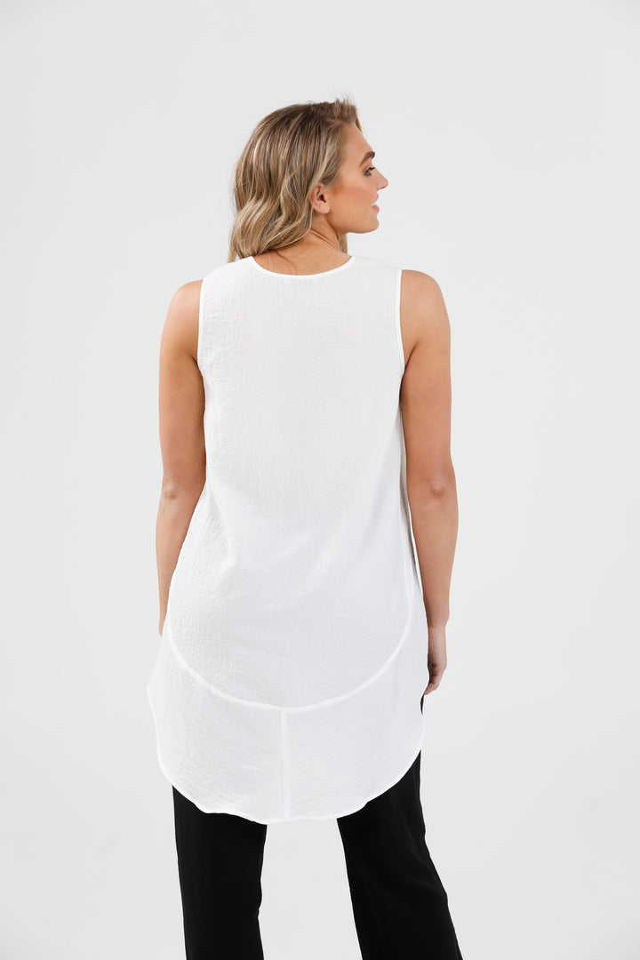 RAMBLES TOP - WHITE STRETCH CREPE - FINAL CLEARANCE