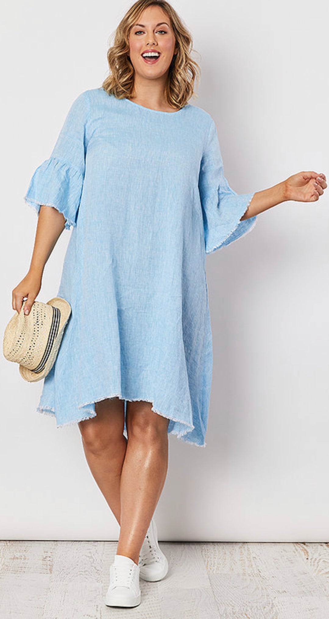 FRAYED HEM DRESS - SKY