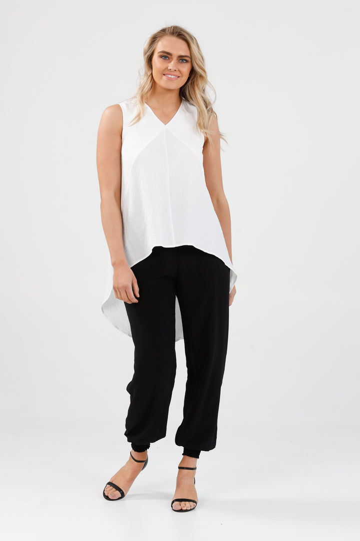 RAMBLES TOP - WHITE STRETCH CREPE - FINAL CLEARANCE