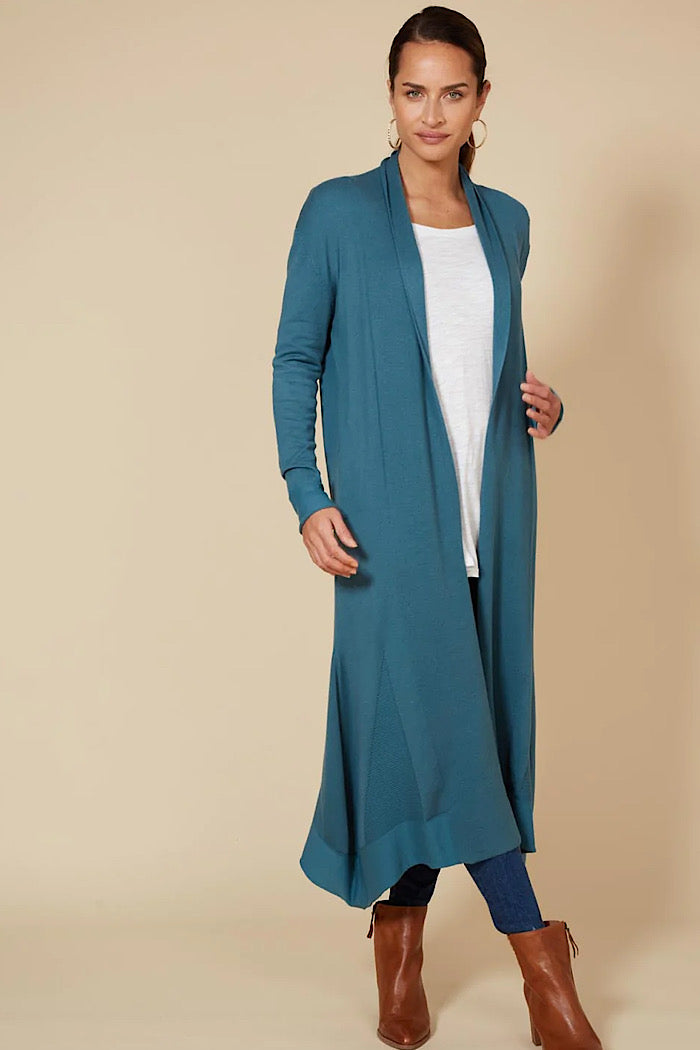 CLEO LONGLINE CARDIGAN - TEAL