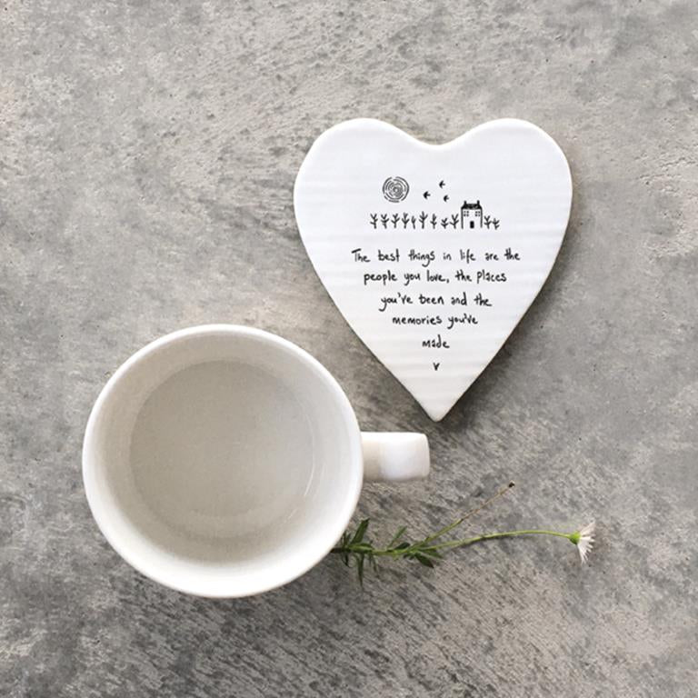 PORCELAIN WOBBLY HEART COASTER - BEST THINGS