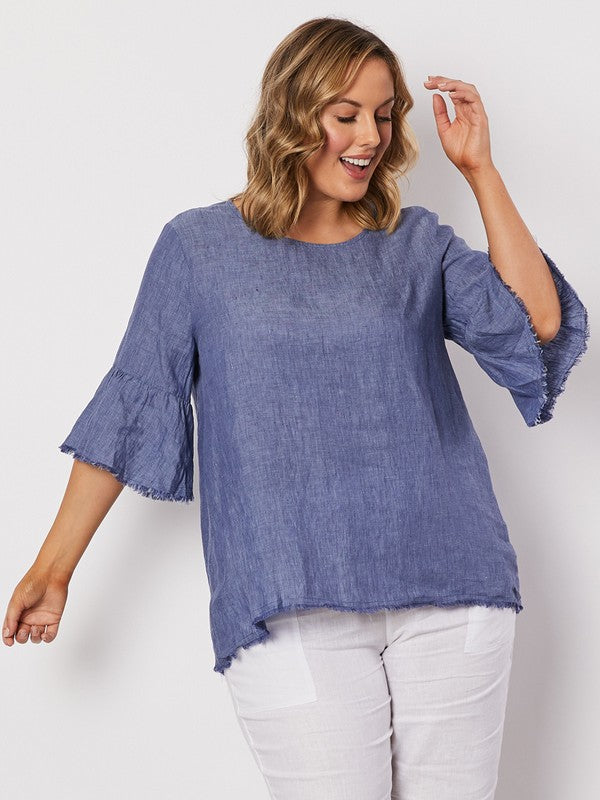 FRAYED HEM TUNIC - INDIGO