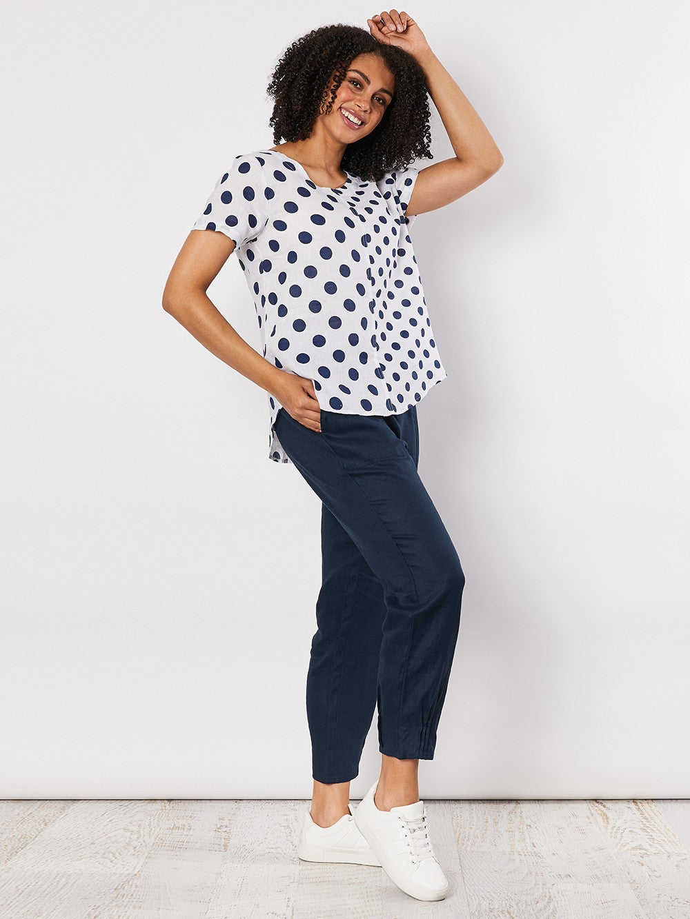 MULTI SPOT PRINT LINEN TOP - NAVY - FINAL CLEARANCE