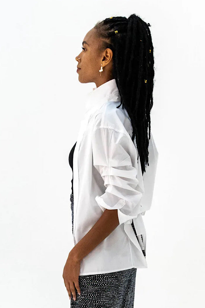 TUCK SLEEVE SHIRT WHITE - RAISED BACK