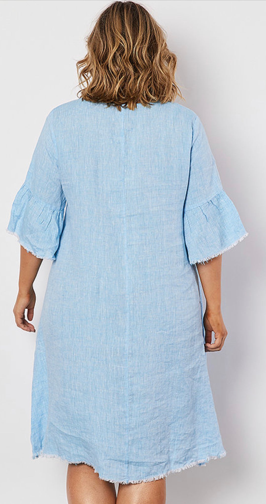 FRAYED HEM DRESS - SKY