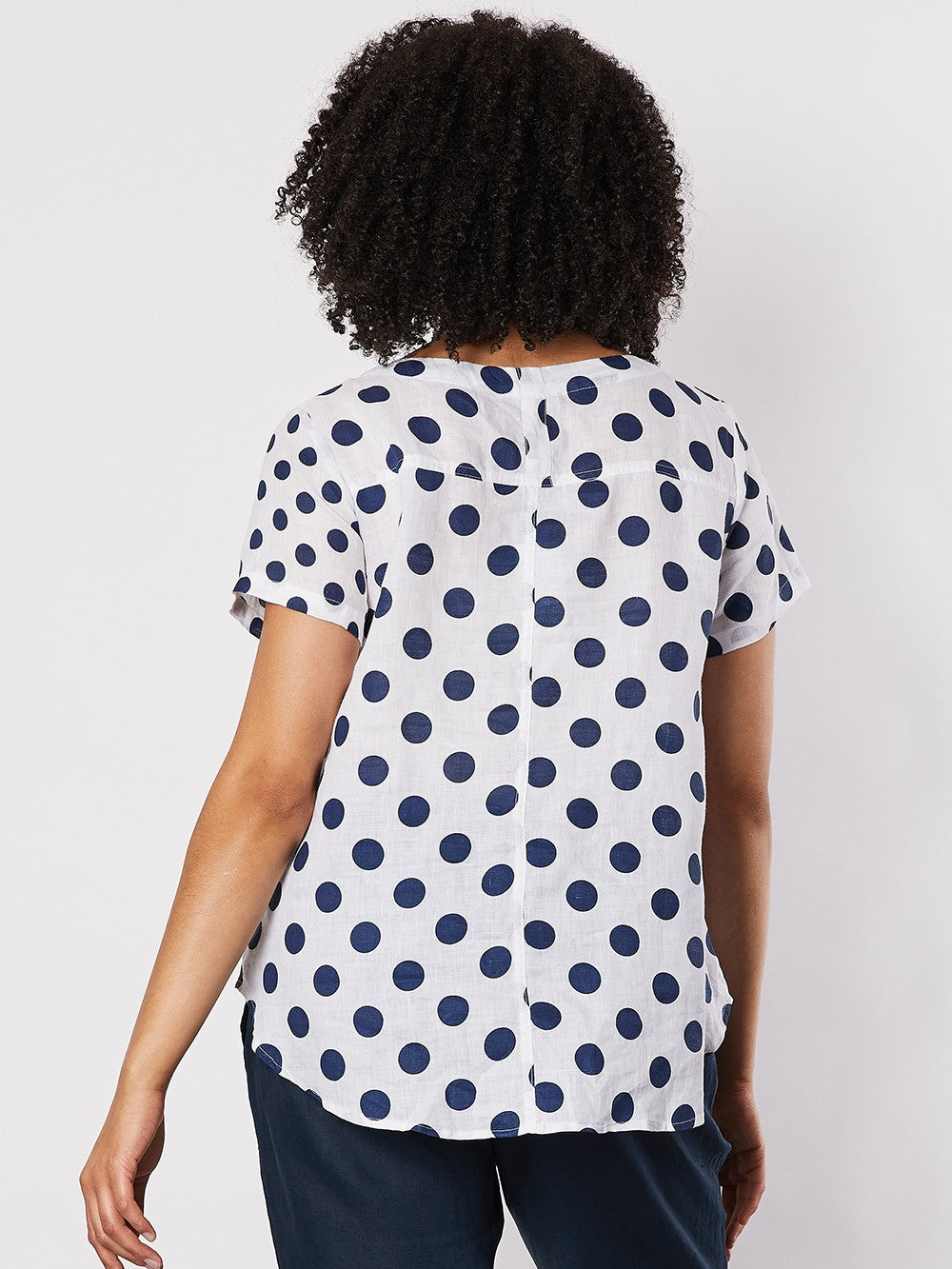 MULTI SPOT PRINT LINEN TOP - NAVY - FINAL CLEARANCE