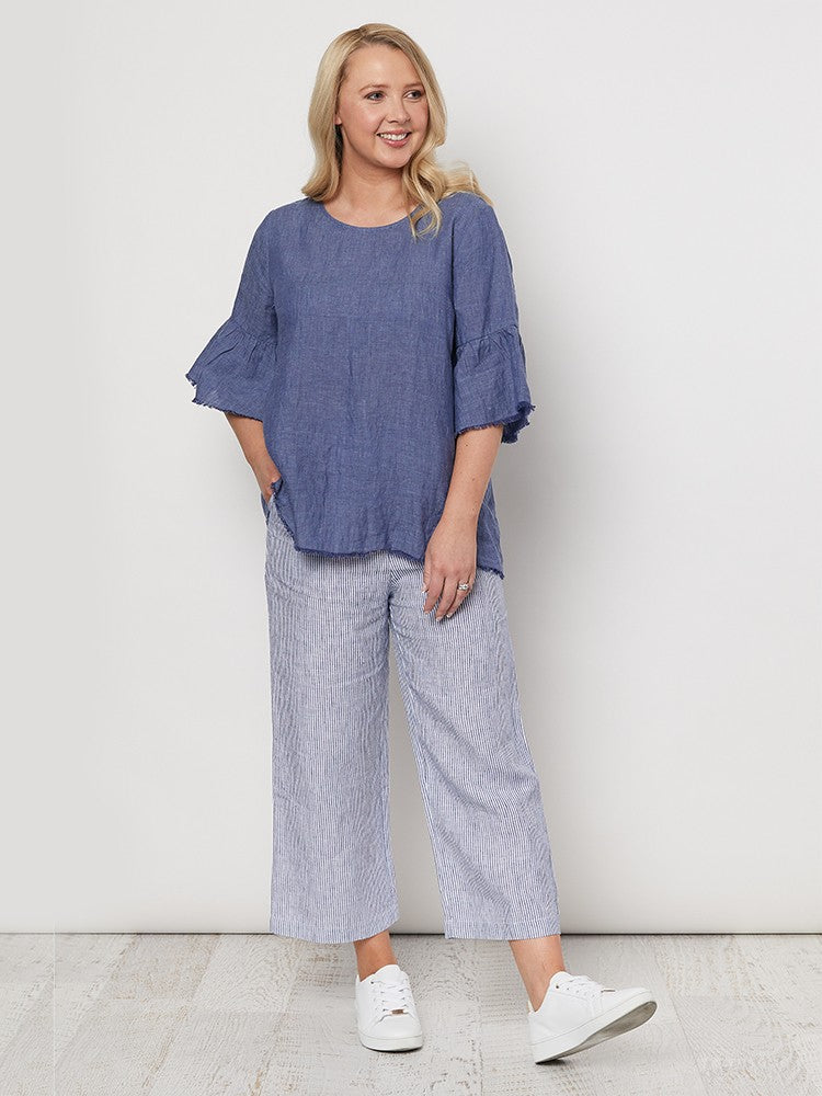 FRAYED HEM TUNIC - INDIGO