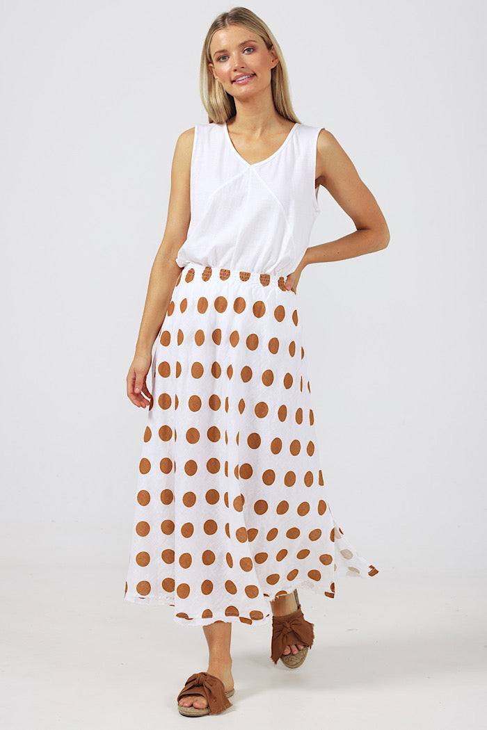 SICILY SKIRT - TAN POLKA DOT