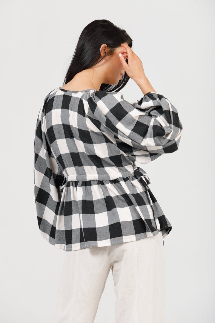 WING AND A PRAYER TOP - BLACK + WHITE CHECK - FINAL CLEARANCE