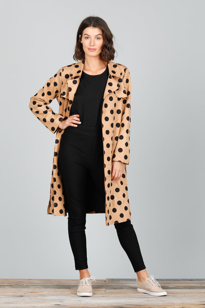 SAFARI TRENCH COAT - TAN WITH BLACK SPOT - FINAL CLEARANCE