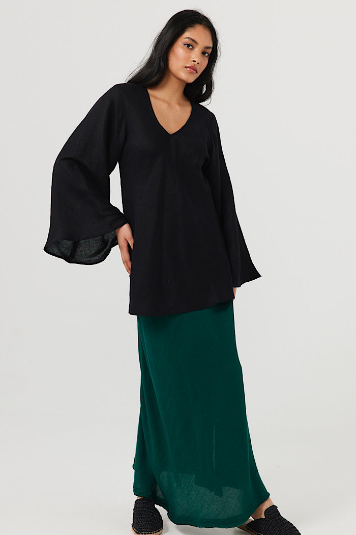 SICILY LONG SLEEVE TOP - BLACK -FINAL CLEARANCE