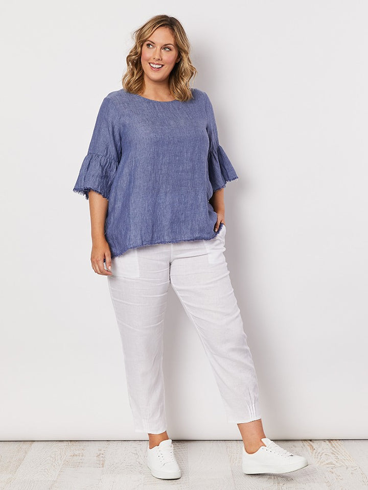 FRAYED HEM TUNIC - INDIGO