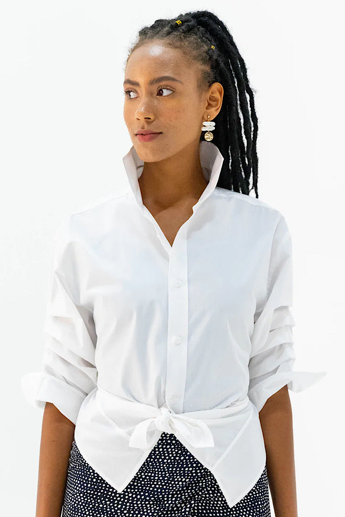 TUCK SLEEVE SHIRT WHITE - RAISED BACK