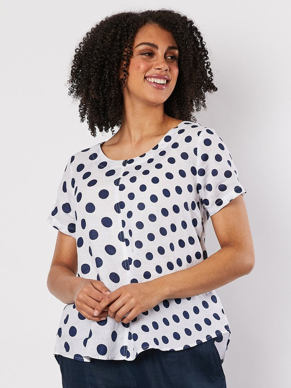 MULTI SPOT PRINT LINEN TOP - NAVY - FINAL CLEARANCE