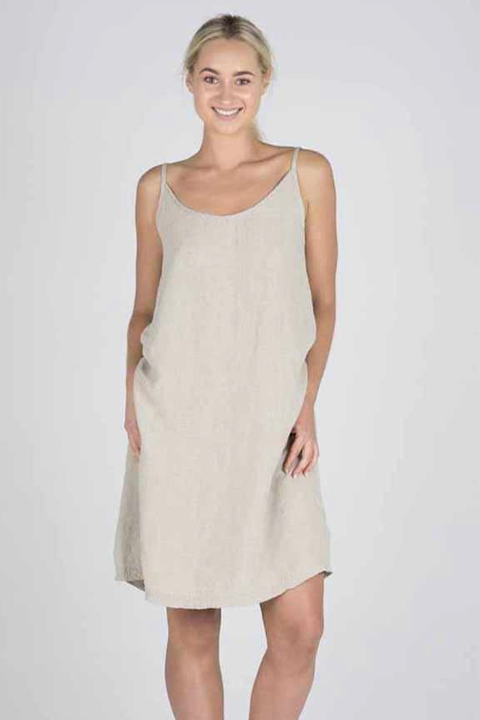 THE LINEN SLIP DRESS- NATURAL