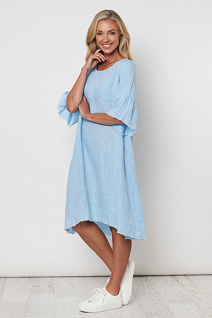 FRAYED HEM DRESS - SKY