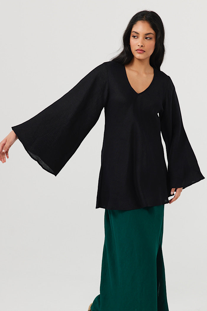 SICILY LONG SLEEVE TOP - BLACK -FINAL CLEARANCE