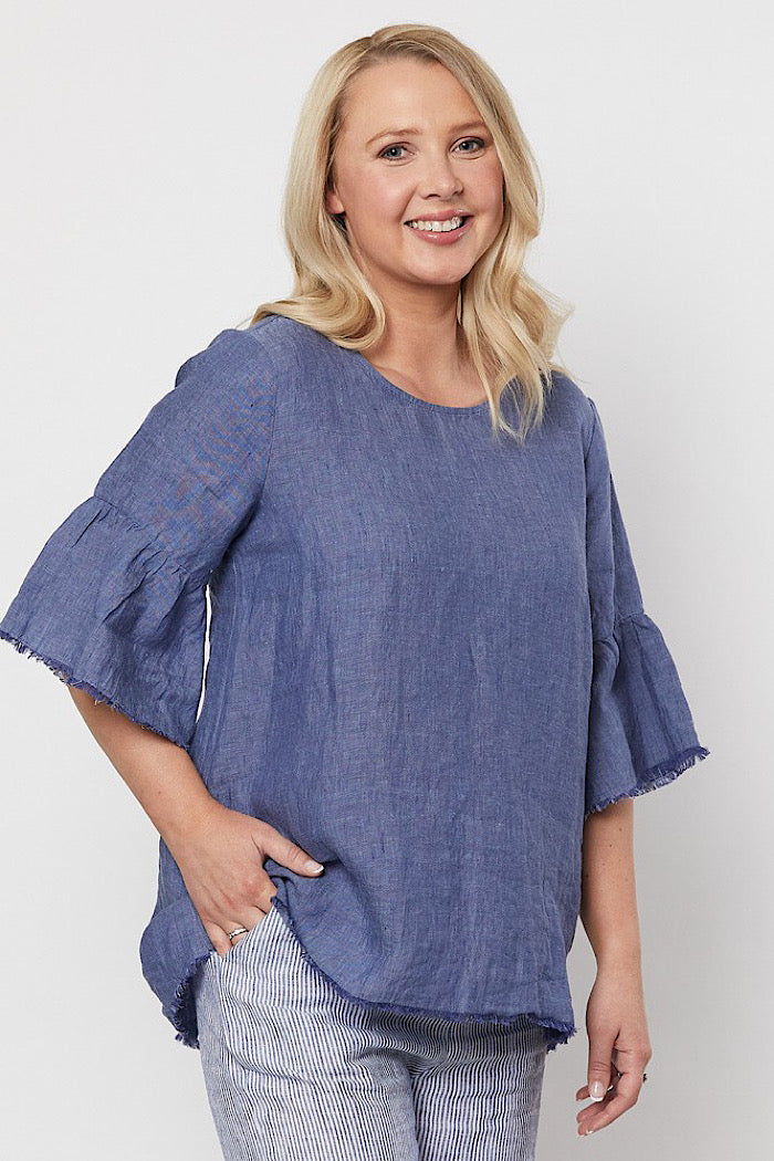 FRAYED HEM TUNIC - INDIGO