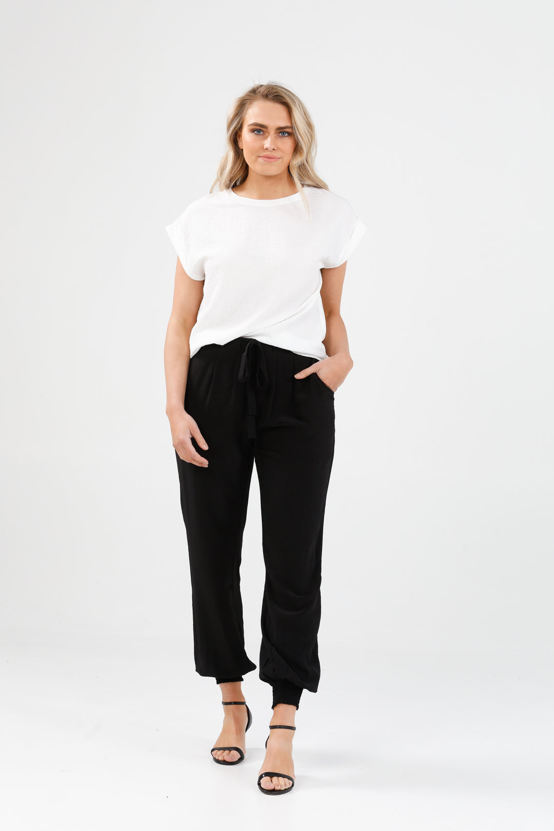 PERCY TOP - WHITE STRETCH CREPE - FINAL CLEARANCE