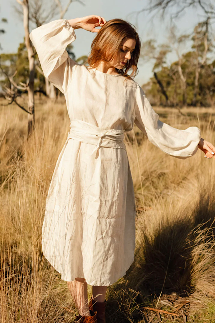 MAGGIE LINEN DRESS - NATURAL - FINAL CLEARANCE