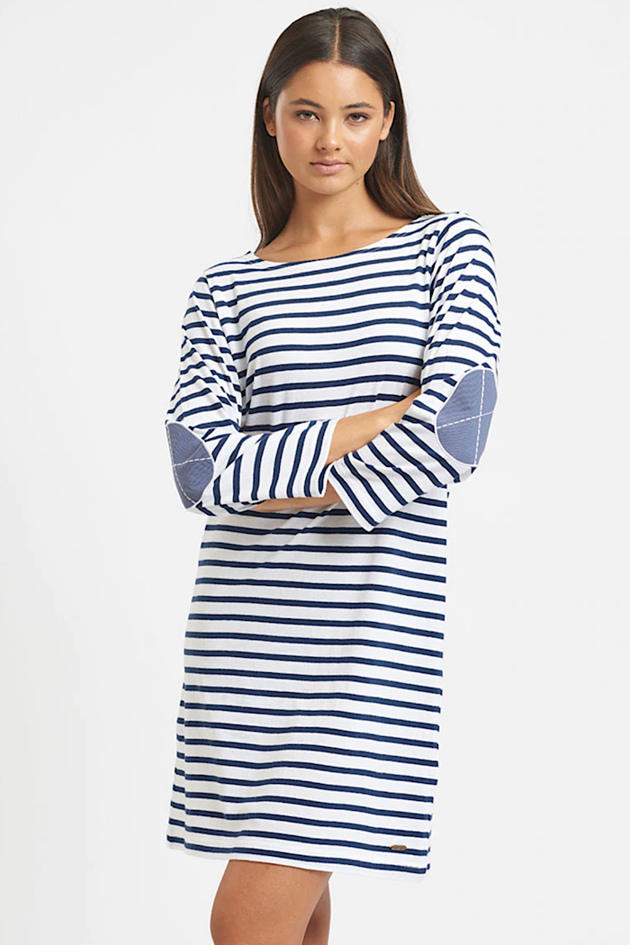 BRETON STRIPE ORGANIC COTTON DRESS - NAVY