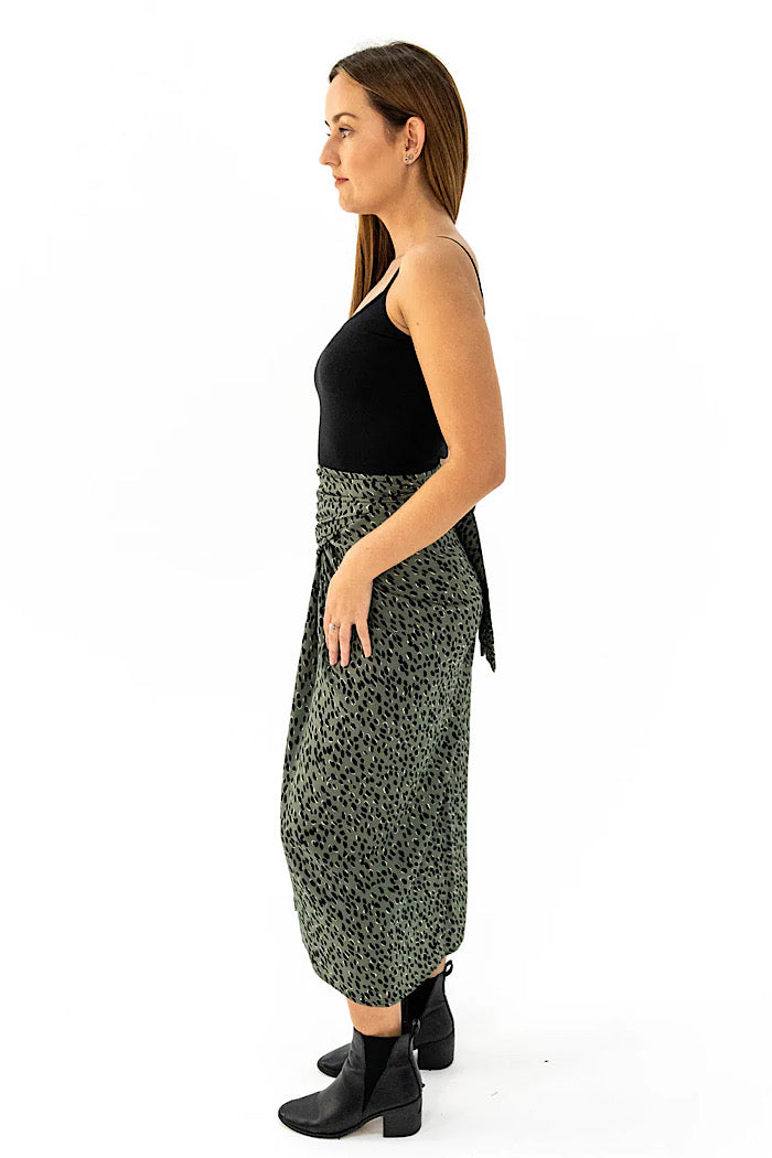 JAPANESE WRAP SKIRT - OLIVE/BLACK/ NEUTRAL SPOT