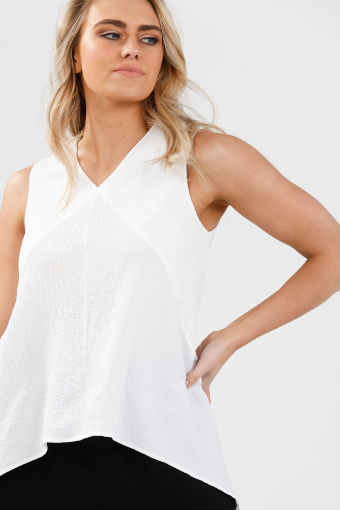 RAMBLES TOP - WHITE STRETCH CREPE - FINAL CLEARANCE