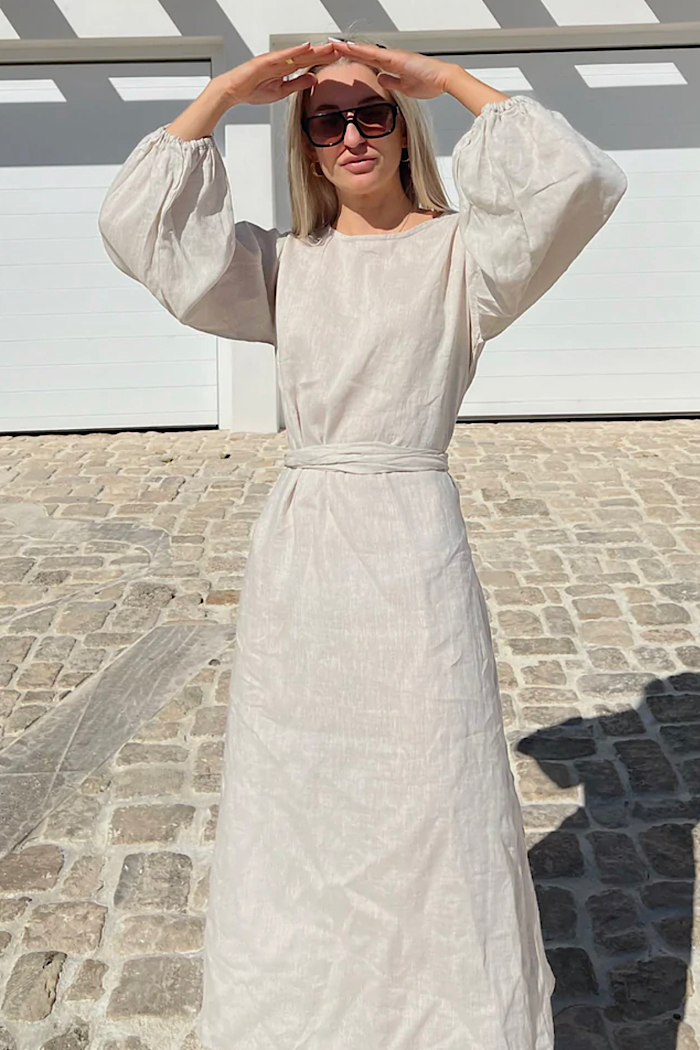 MAGGIE LINEN DRESS - NATURAL - FINAL CLEARANCE