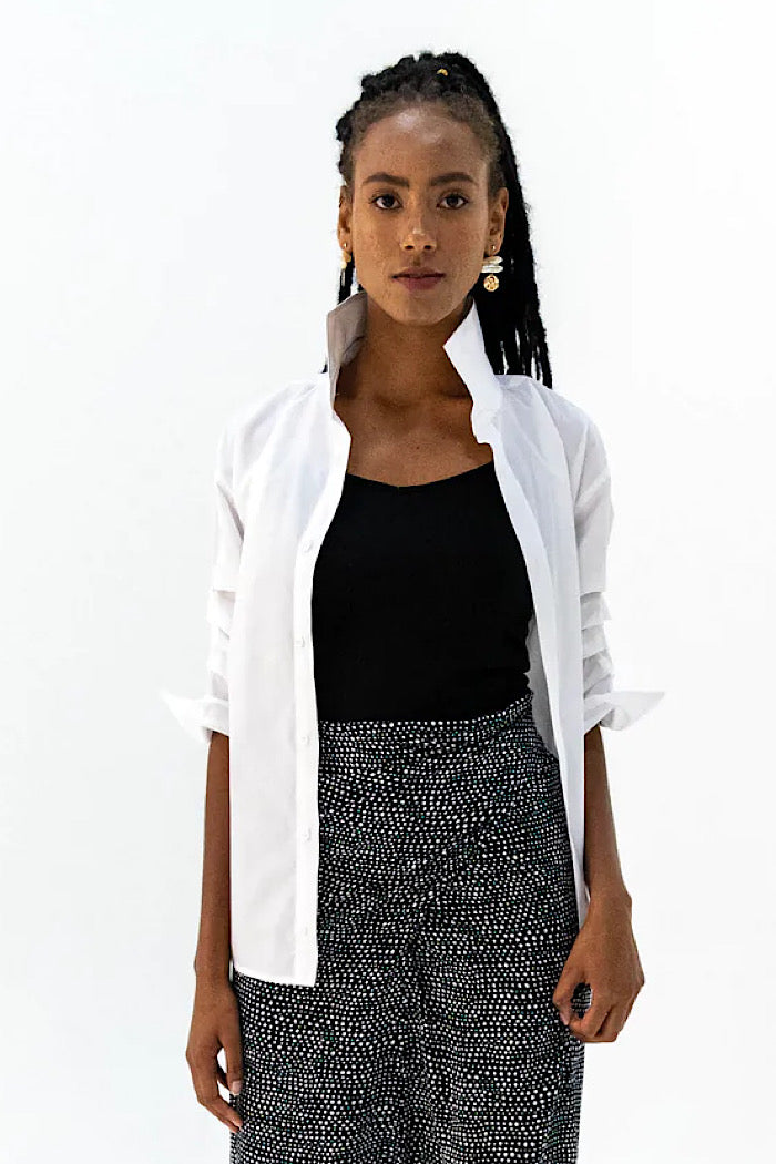 TUCK SLEEVE SHIRT WHITE - RAISED BACK