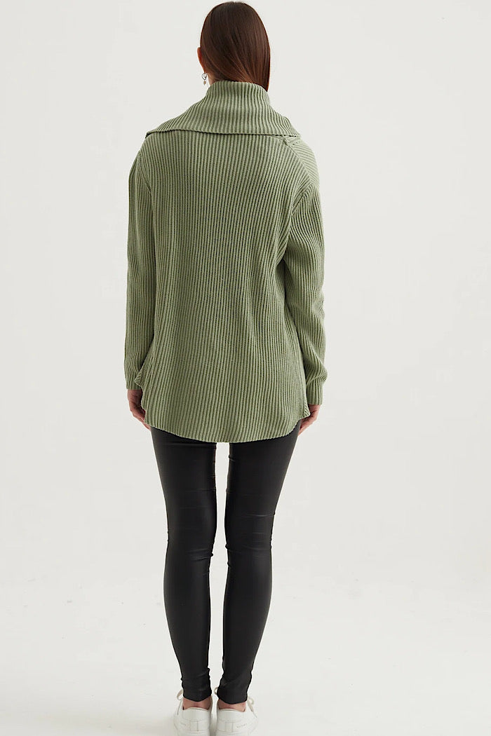 DIAGONAL ZIP CARDIGAN - SAGE - FINAL CLEARANCE