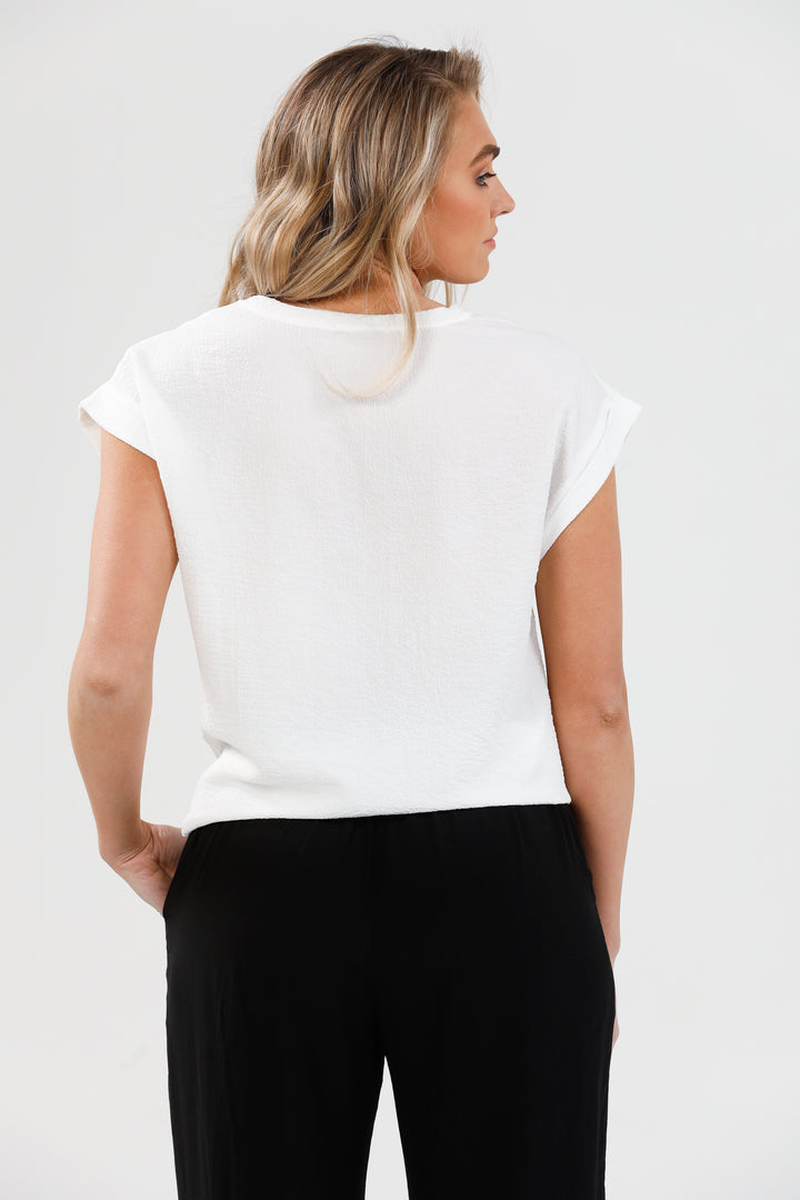 PERCY TOP - WHITE STRETCH CREPE - FINAL CLEARANCE