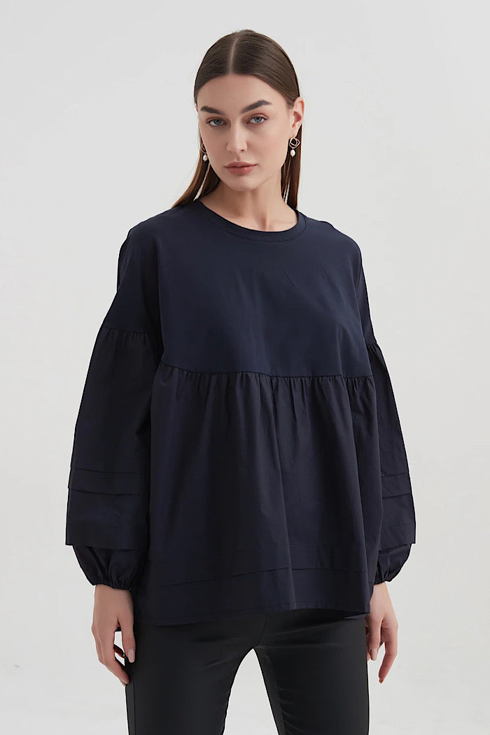 CURVE YOKE SWING TOP - NAVY