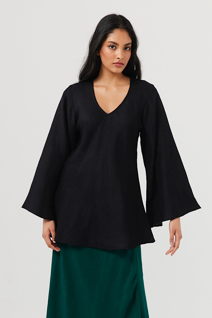 SICILY LONG SLEEVE TOP - BLACK -FINAL CLEARANCE