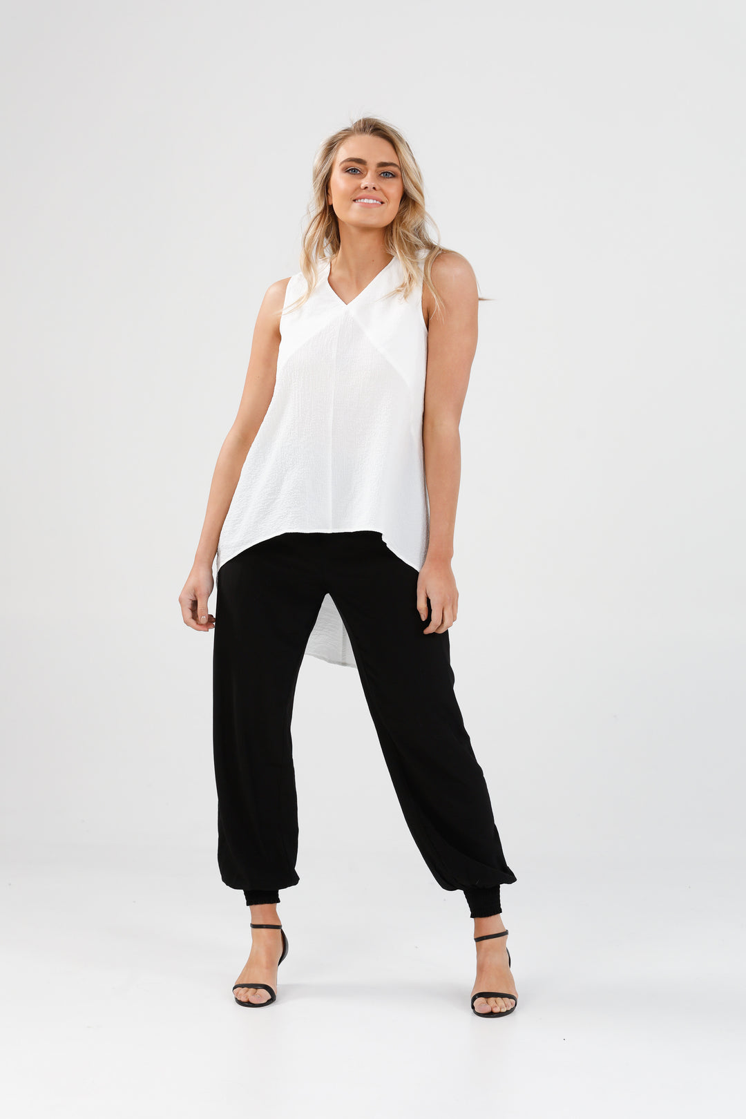 RAMBLES TOP - WHITE STRETCH CREPE - FINAL CLEARANCE