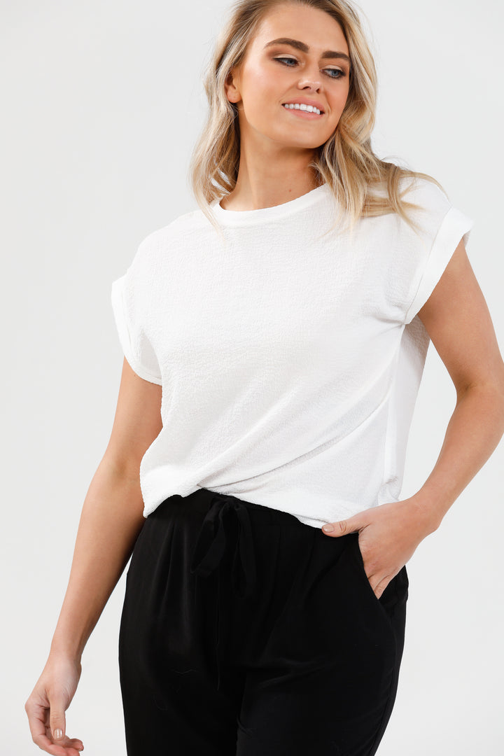 PERCY TOP - WHITE STRETCH CREPE - FINAL CLEARANCE