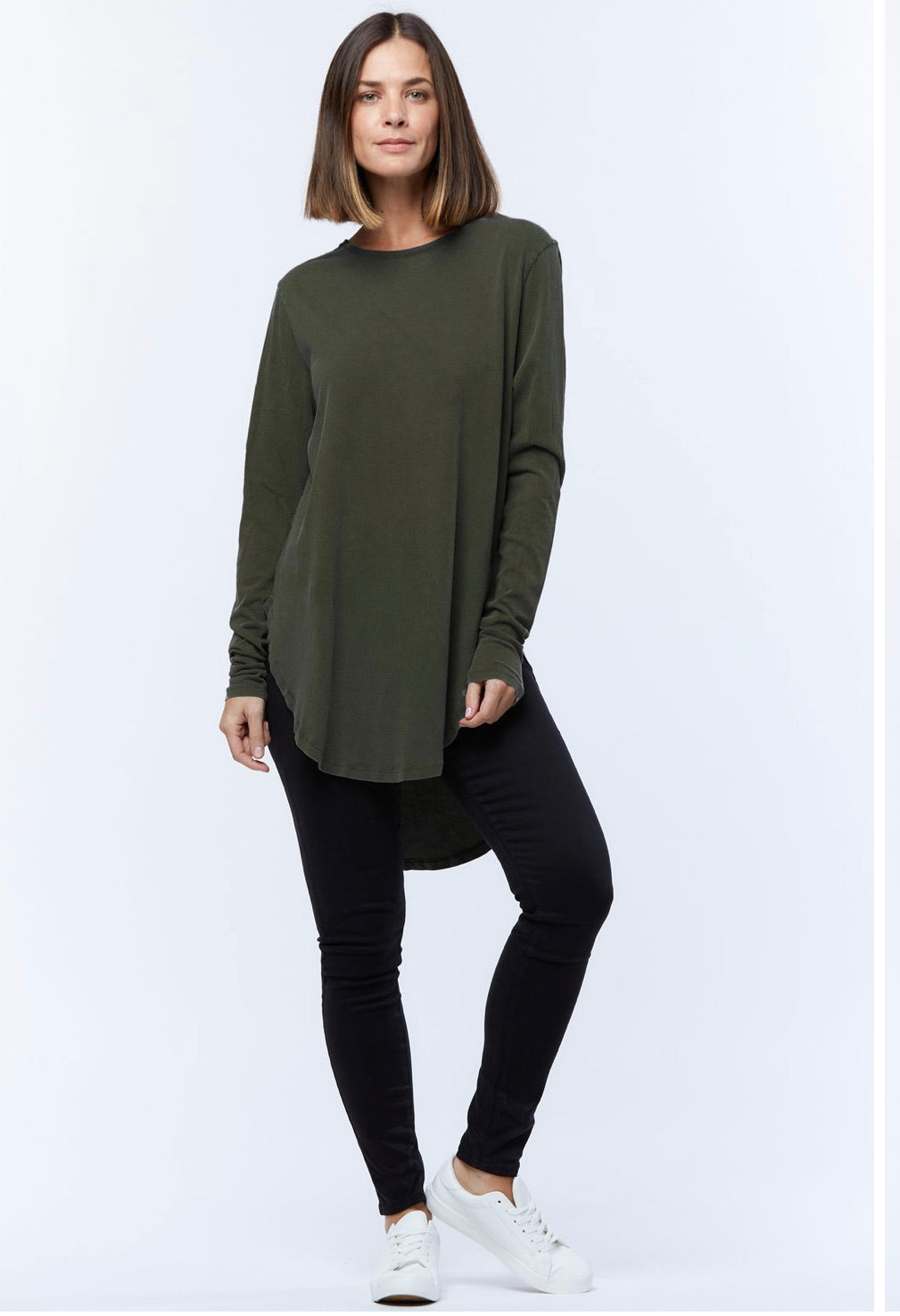 TEARDROP LONG SLEEVED TEE - OLIVE - FINAL CLEARANCE