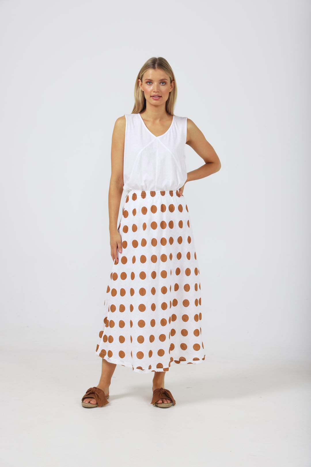 SICILY SKIRT - TAN POLKA DOT