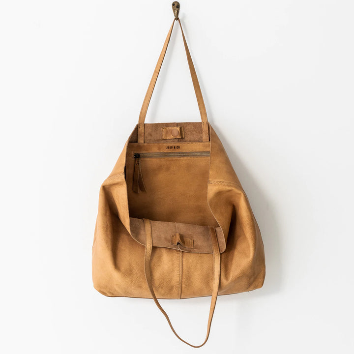 JUJU UNLINED LEATHER TOTE - TAN