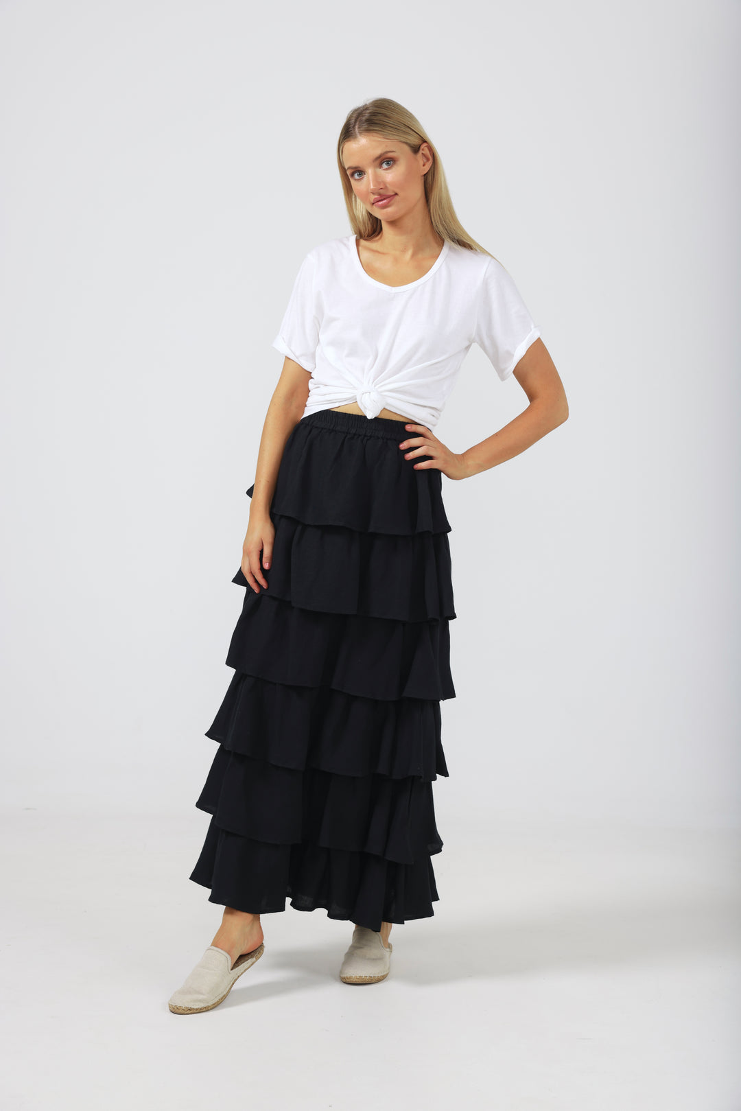 NEAPOLITAN SKIRT - BLACK LINEN VISCOSE